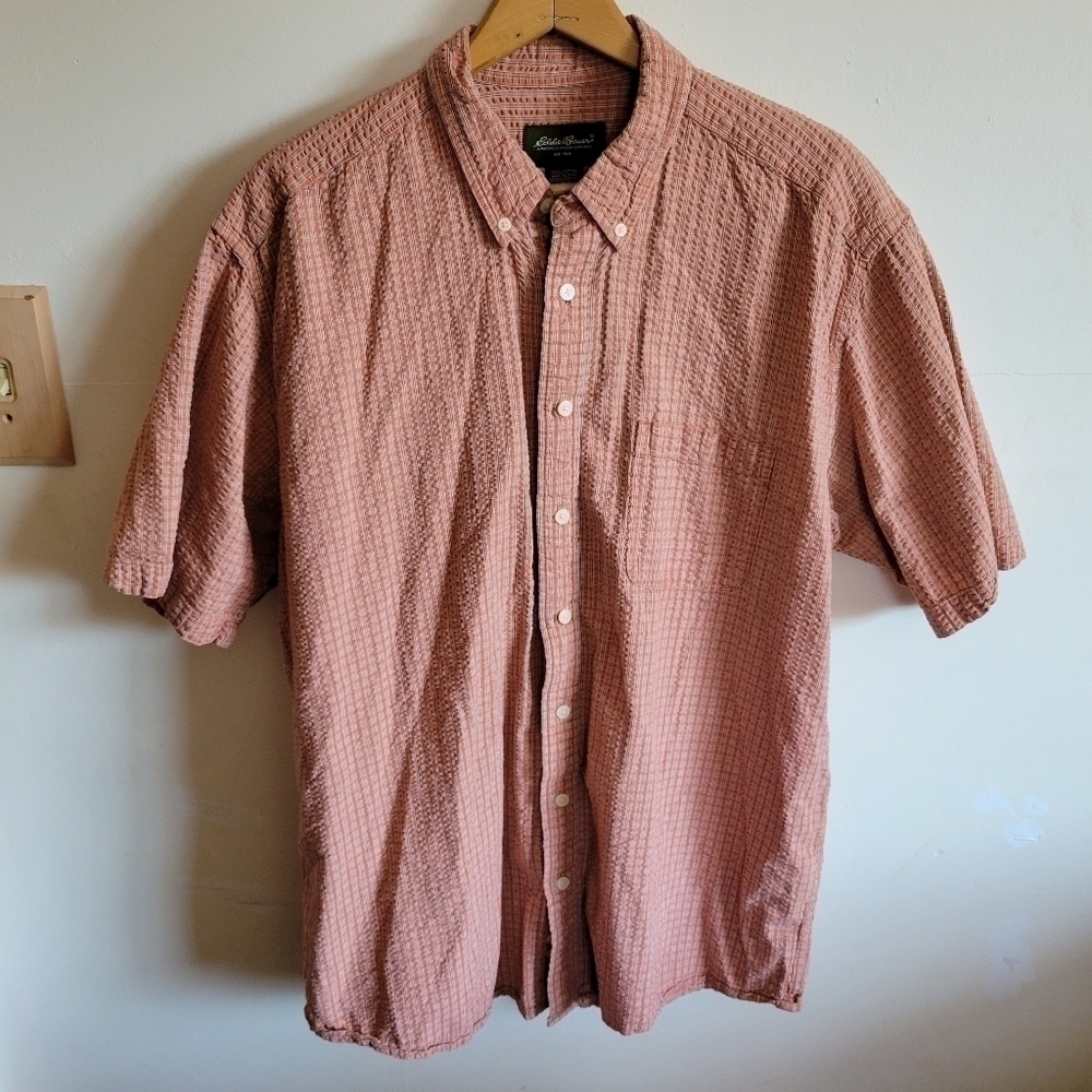 Eddie Bauer Short Sleeve Button Down Orange Extra Large XL T Tall